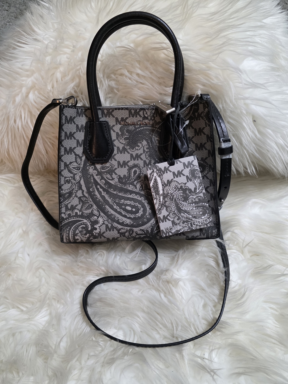 Michael Kors Black & Gray Paisley Mini Satchel NWT